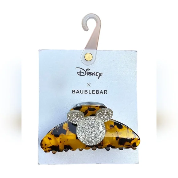 Disney NEW Mickey Mouse Faux Tortoise and Silver Bedazzled 3.5" Hair Clip - Picture 1 of 5